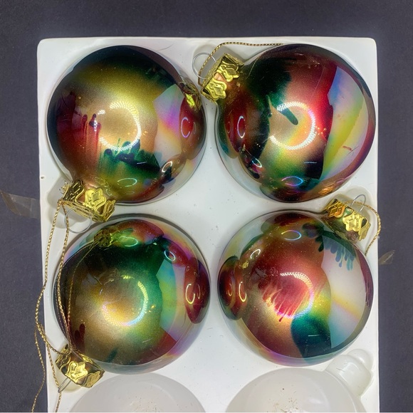 Multicolor Vintage Aurora Borealis Finish Glass Christmas Ornaments Set of 4 - Picture 2 of 3
